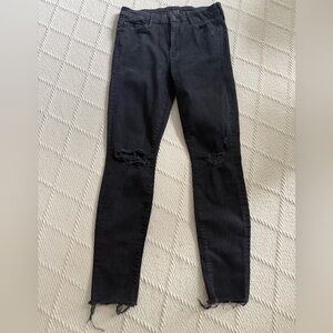 MOTHER Black Distressed Skinny Jeans
